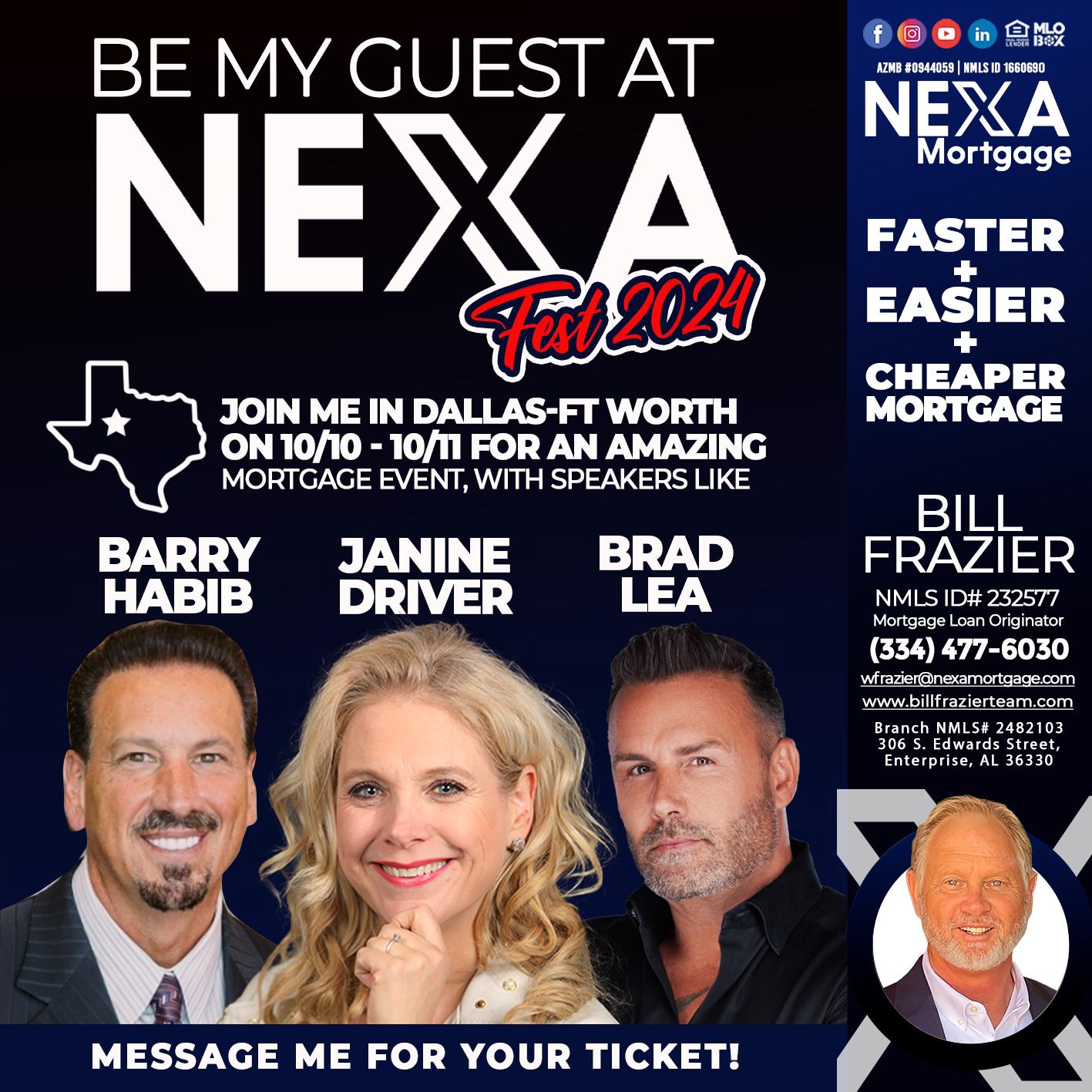 be my guest - Bill Frazier -Mortgage Loan Originator