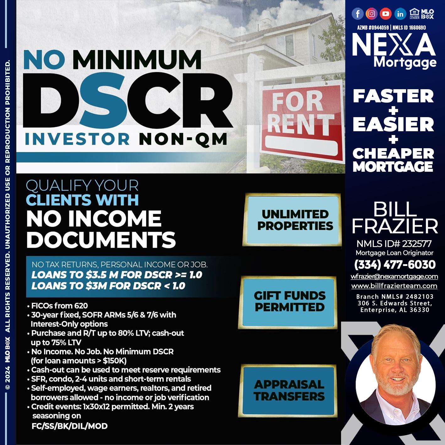 DSCR - Bill Frazier -Mortgage Loan Originator