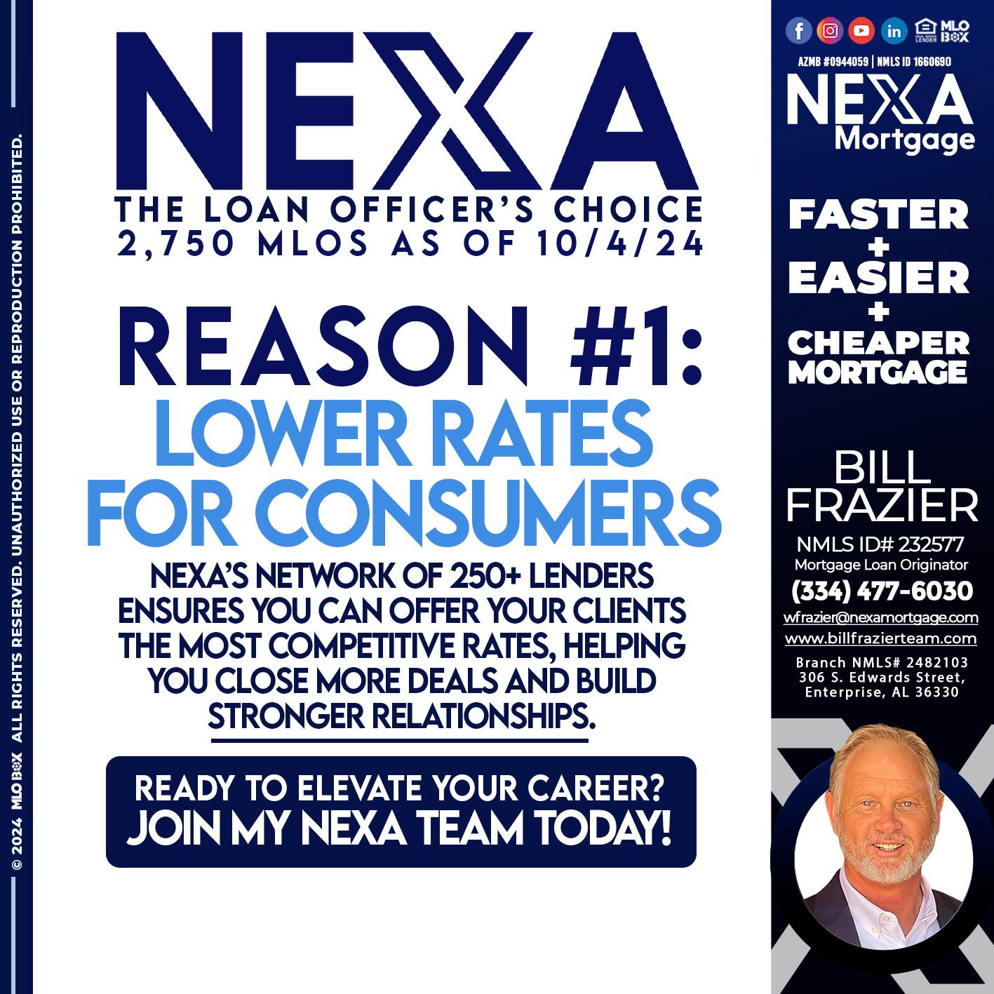 the loan officer choice REASON 1 - Bill Frazier -Mortgage Loan Originator