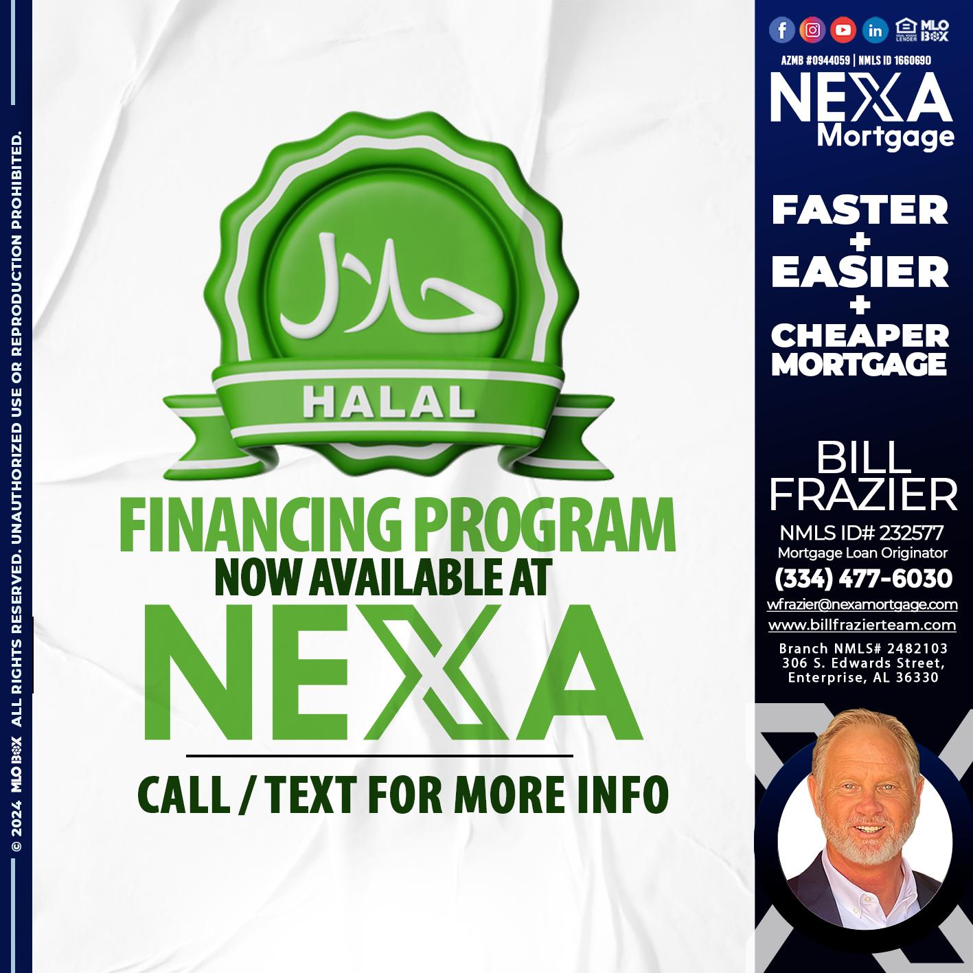 HALAL FINANCING PROGRAM - Bill Frazier -Mortgage Loan Originator