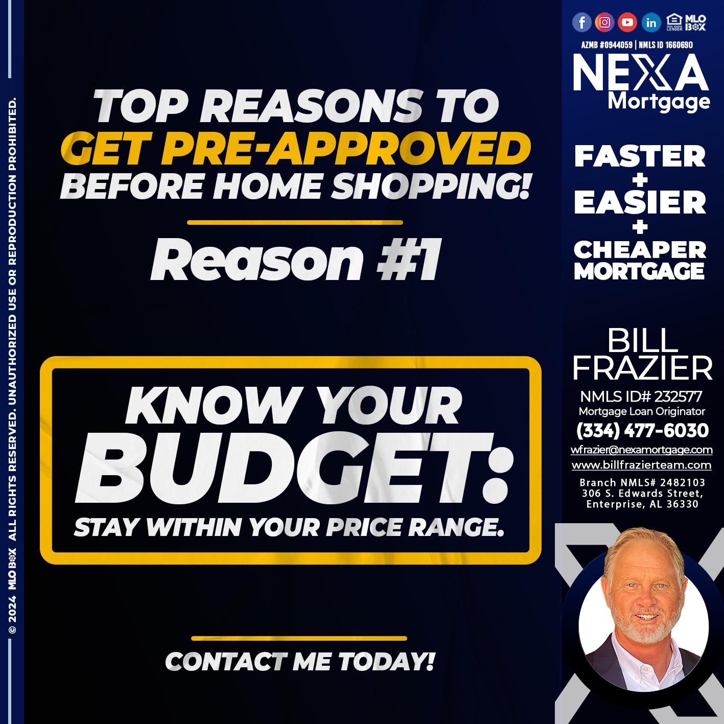 REASON 1 - Bill Frazier -Mortgage Loan Originator