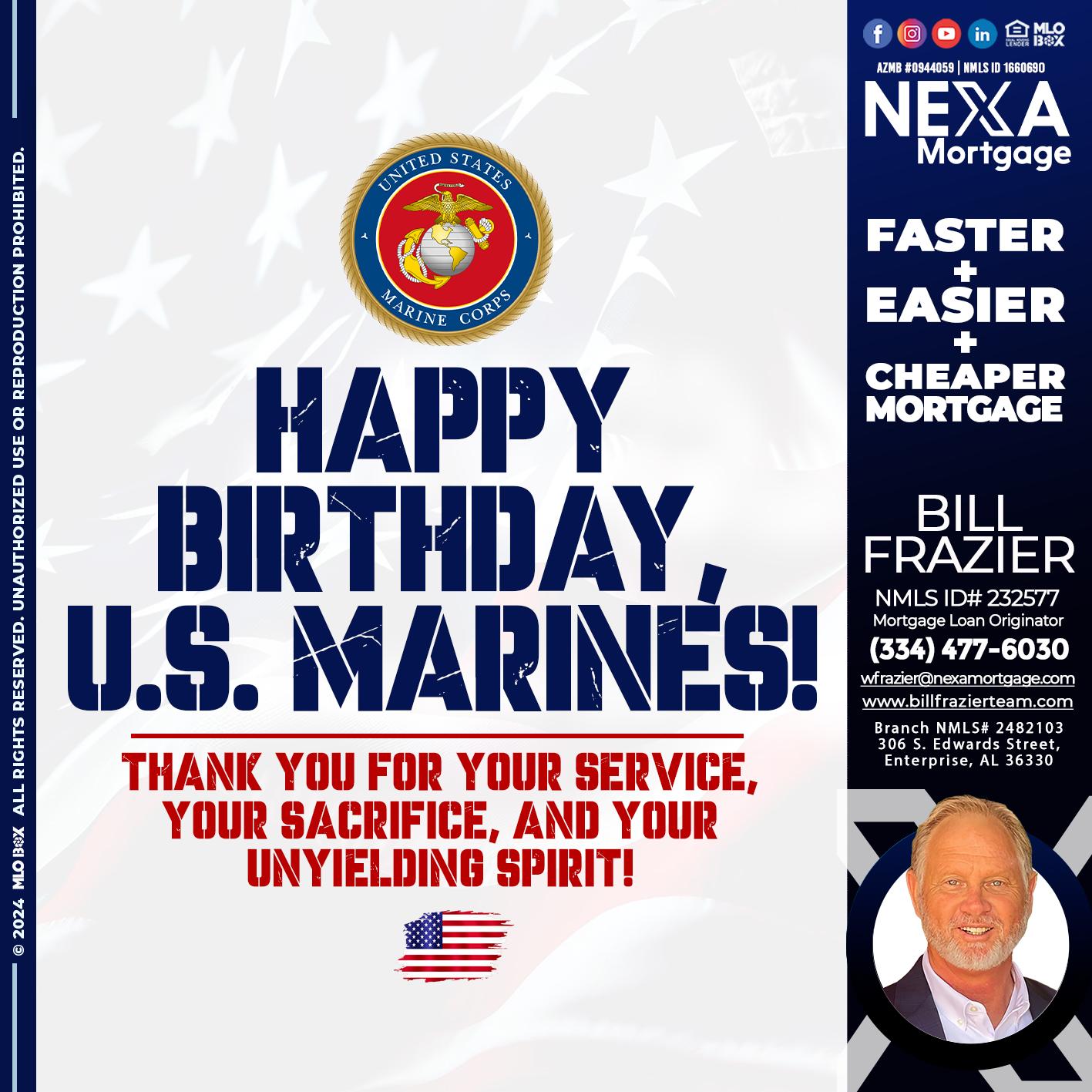 US MARINE BIRTHDAY - Bill Frazier -Mortgage Loan Originator