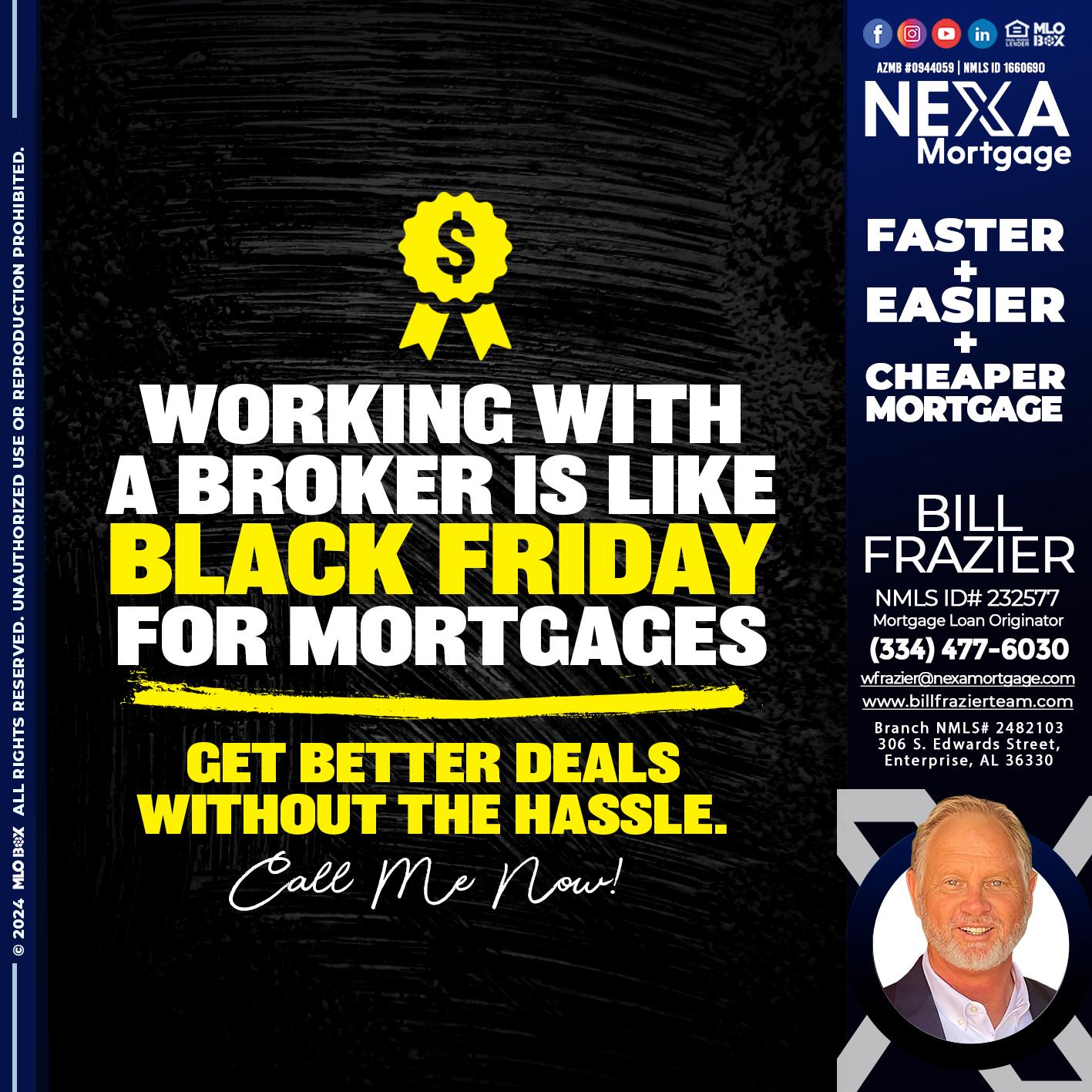 WORKING WITH A BROKER - Bill Frazier -Mortgage Loan Originator