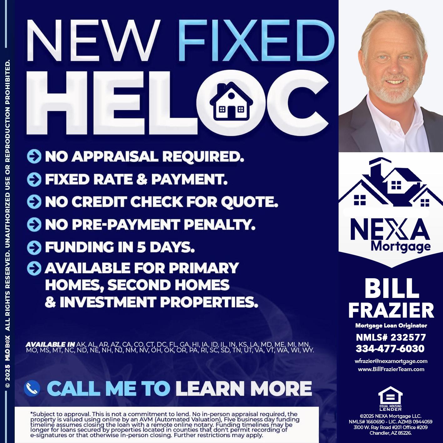 NEW FIXED HELOC - Bill Frazier -Mortgage Loan Originator