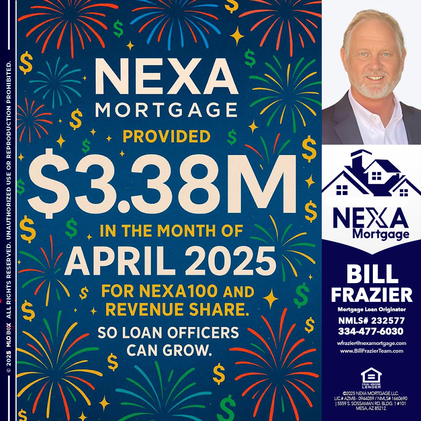 $3.38M - Bill Frazier -Mortgage Loan Originator