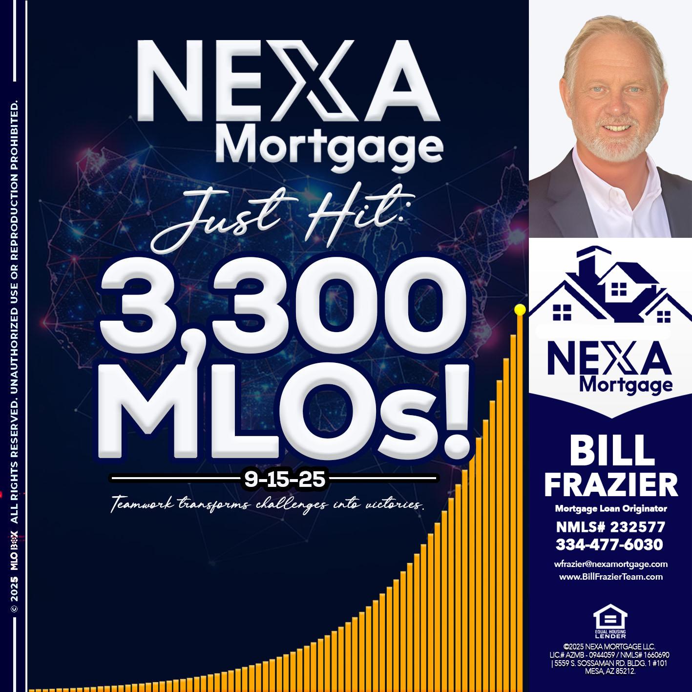 NEXA JUST HIT 3300 MLOS - Bill Frazier -Mortgage Loan Originator