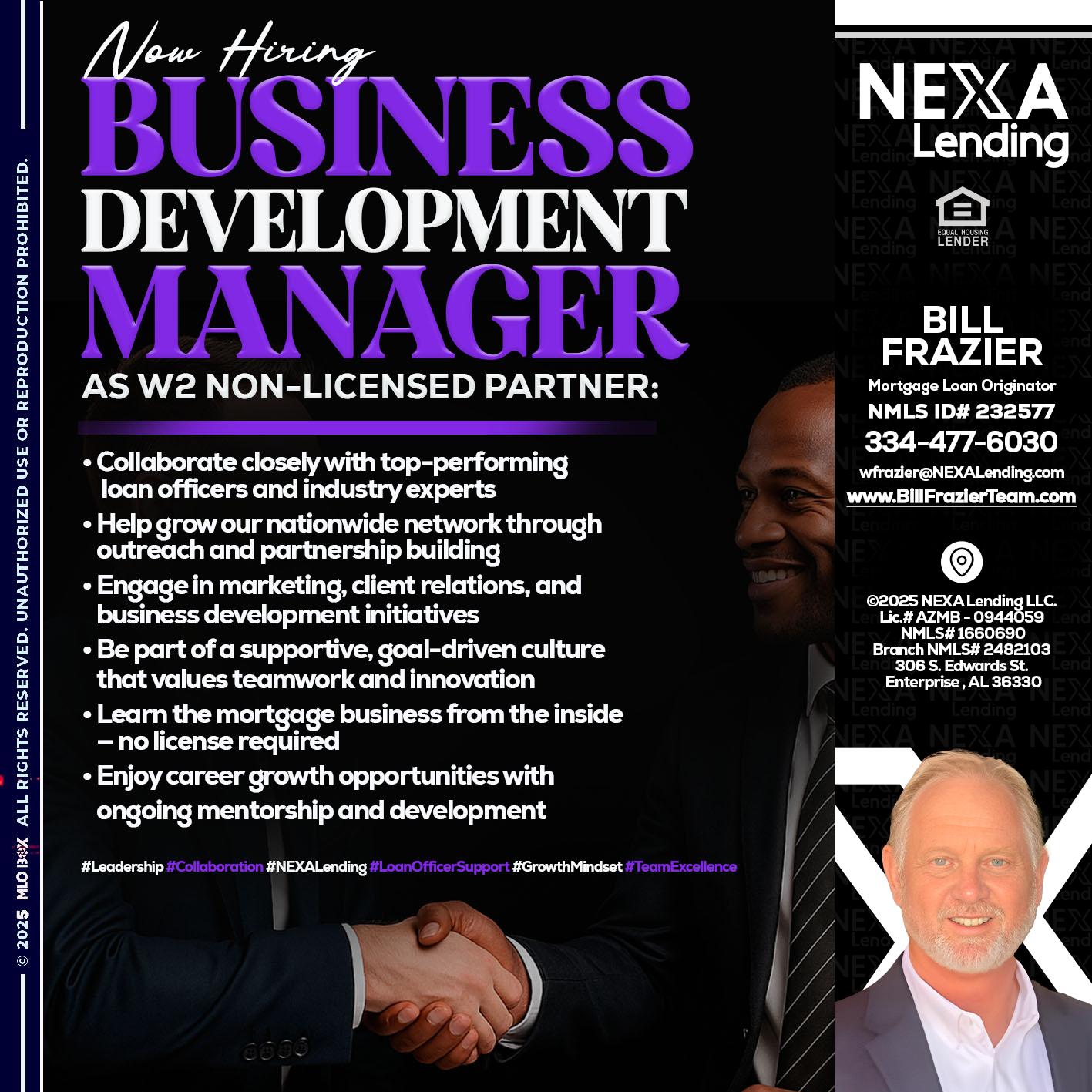 NOW HIRING - Bill Frazier -Mortgage Loan Originator