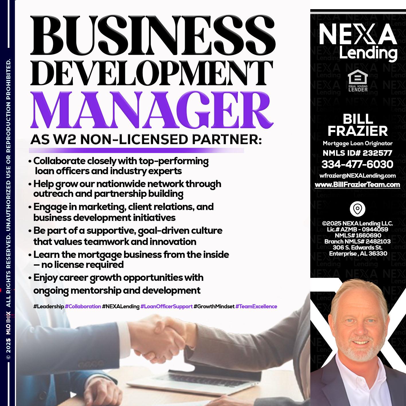 business development - Bill Frazier -Mortgage Loan Originator