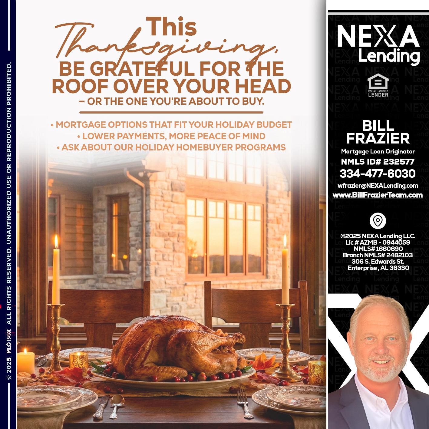 THIS THANKSGIVING - Bill Frazier -Mortgage Loan Originator