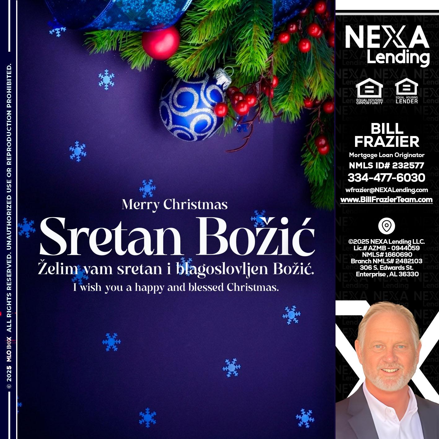 Sretan Božić - Bill Frazier -Mortgage Loan Originator