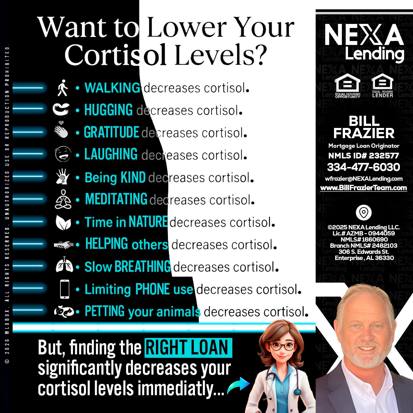 Want to lower Your Cortisol Levels? - Bill Frazier -Mortgage Loan Originator