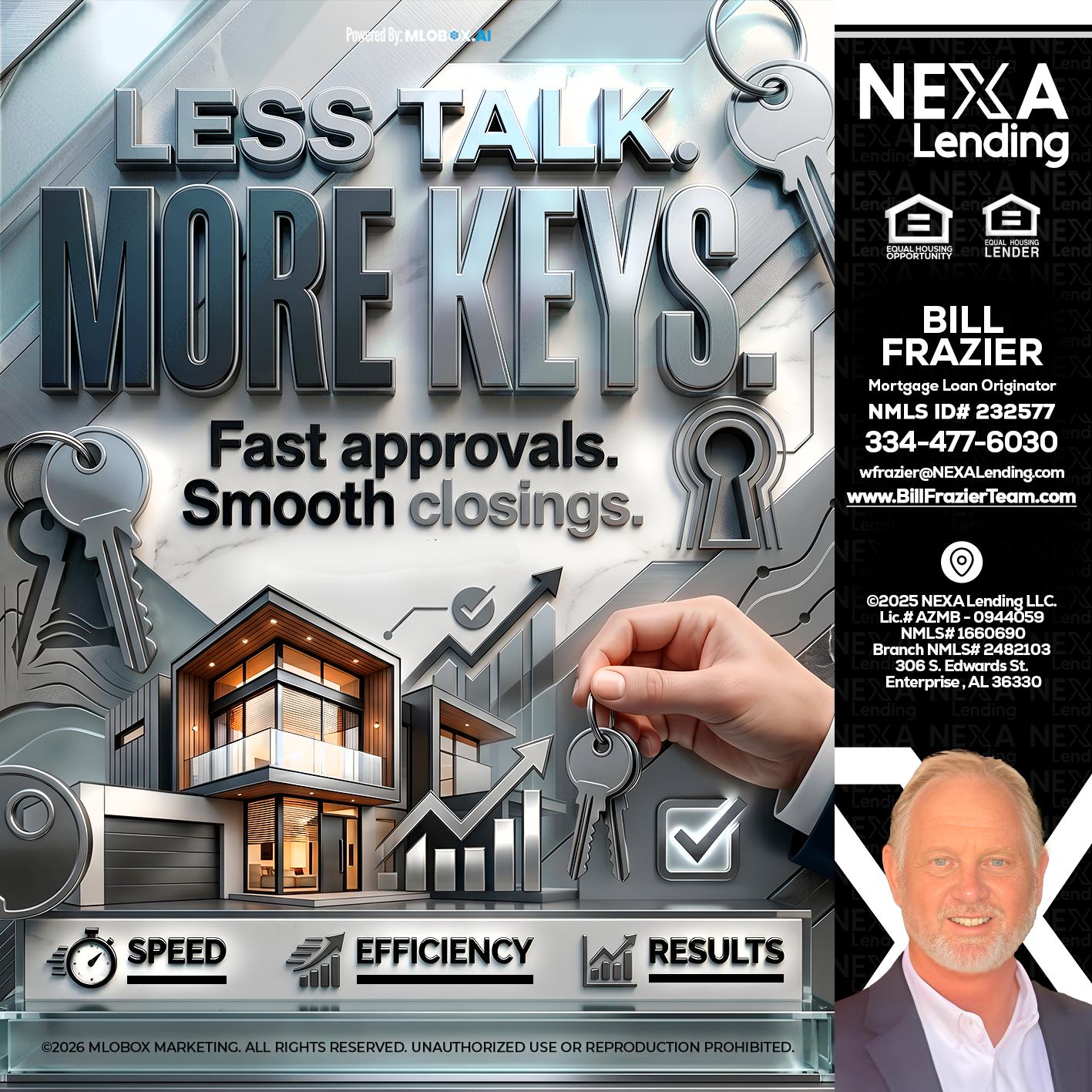 LESS TALK, MORE KEYS! - Bill Frazier -Mortgage Loan Originator