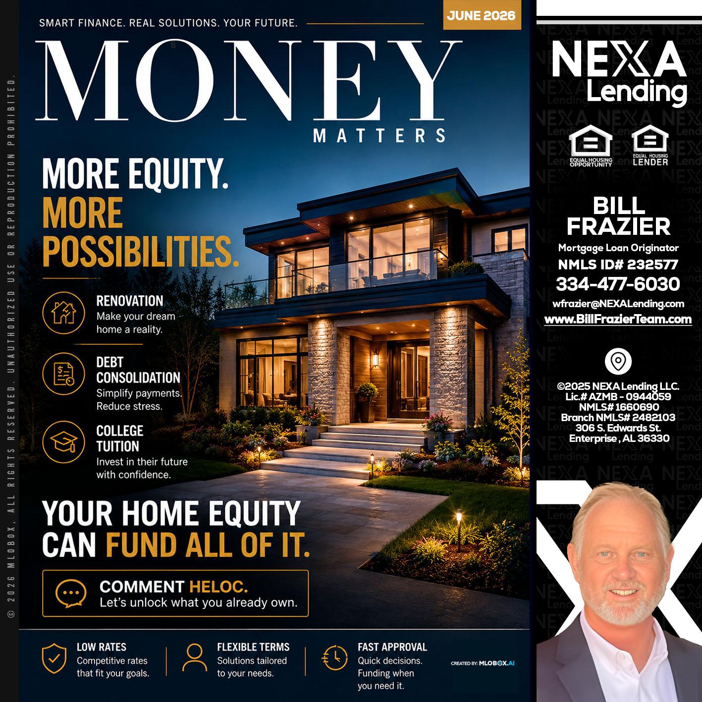 MONEY MATTERS - Bill Frazier -Mortgage Loan Originator