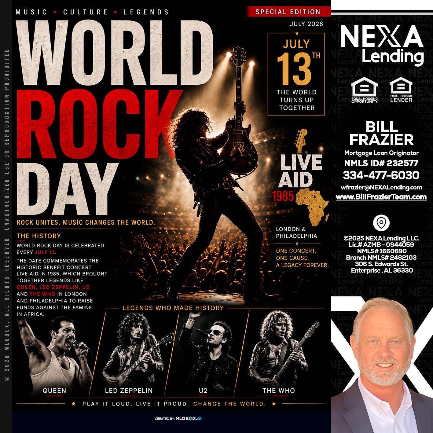 WORLD ROCK MUSIC DAY - Bill Frazier -Mortgage Loan Originator