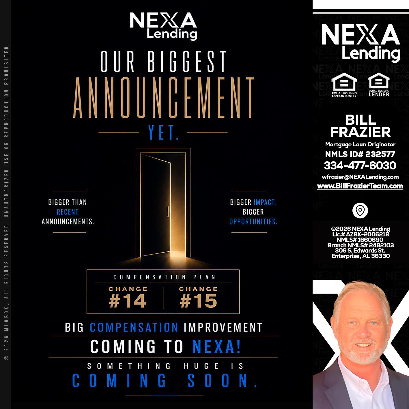 ANNOUNCEMENT - Bill Frazier -Mortgage Loan Originator